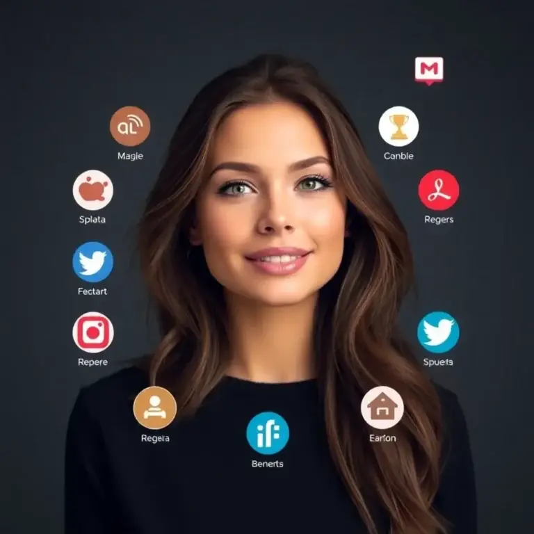CRM_imagen de post de articulos de la web www.sdsglobalbsuiness.com, muestras los principales iconos de las redes sociales, muestra a una mujer hermosa