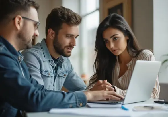 _imagen para entrada de blog con ejecutivos trabajando en marketing, solo hombres y mujeres blancas